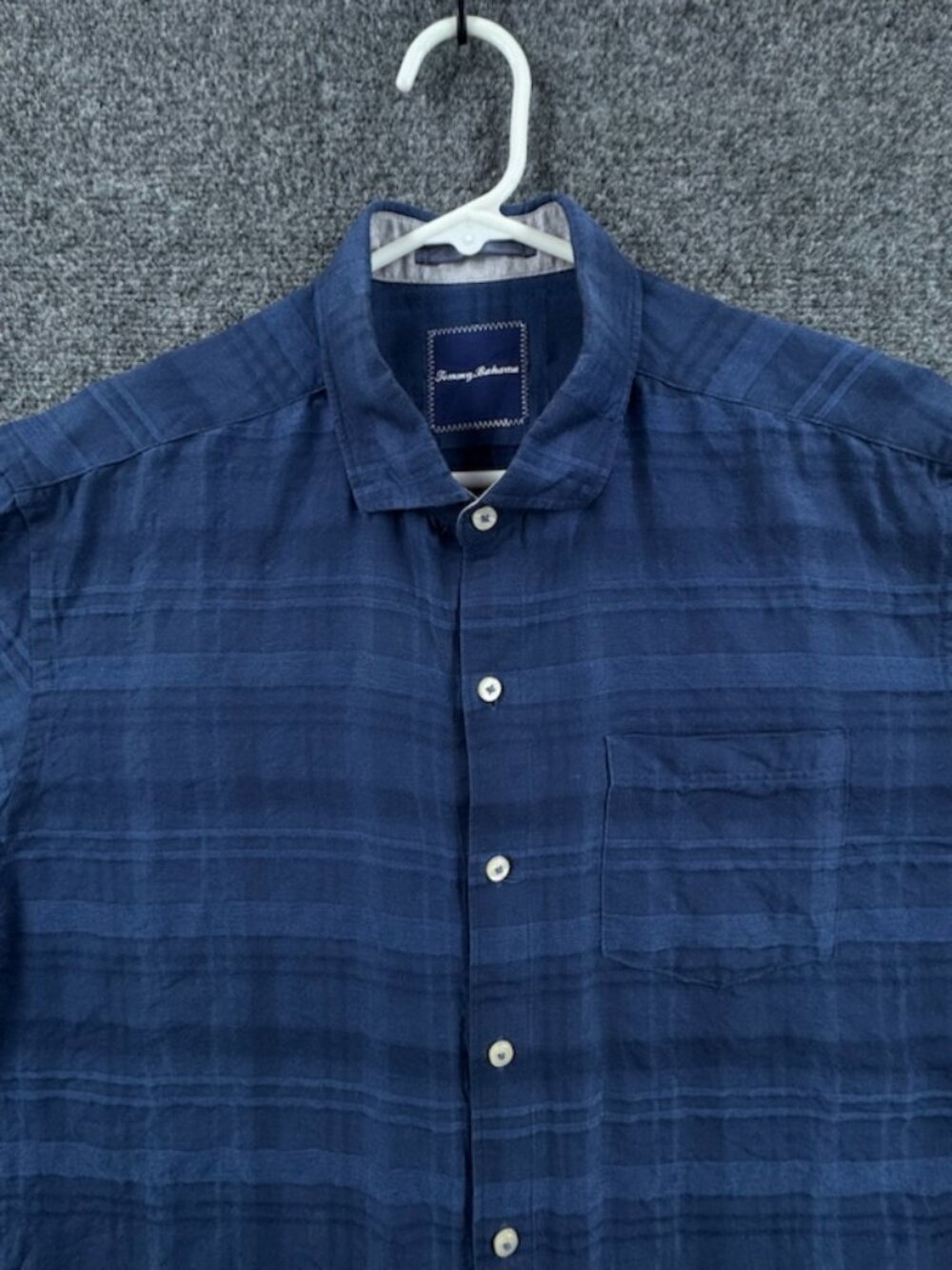 Tommy Bahama Mens Large Blue Pocket Button Up Casual Shirt Beach Linen Cotton